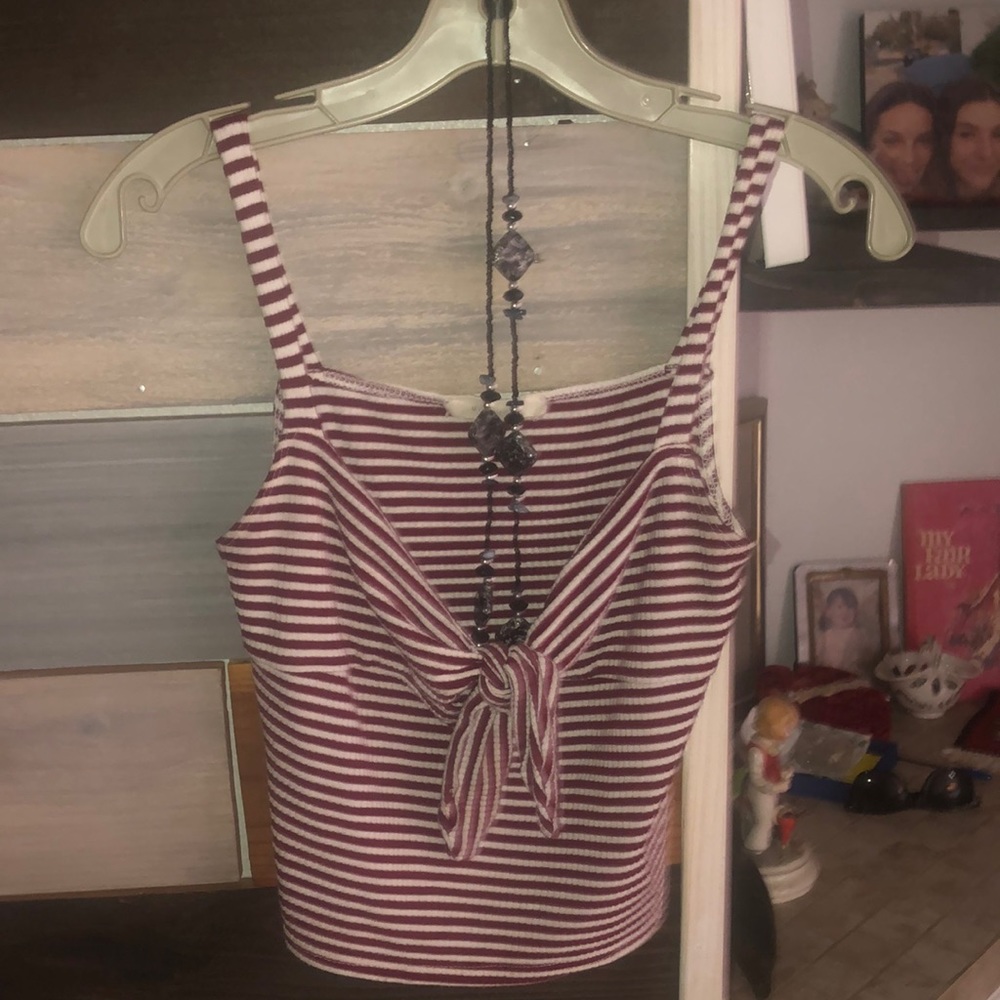 Burgundy Stripped Tank Top with a bow in the fromt
